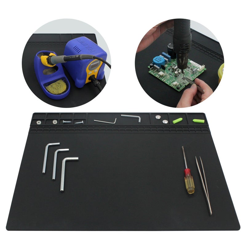 Handook Soldering Mat Silicone Repair Mat Heat Resistant 932Â°F Workbench Mat for Cellphone, Computer, PCB board Electronic Repair Mat for Soldering Station Iron Gun with Size 16 x 12 Inch (Blackï¼‰ - Image 5